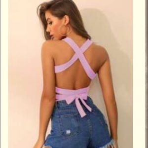 Shein pinkish-purple tie cross back top